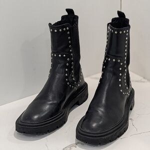 Zara Black Chelsea Studded Chunky Combat Lug Sole Vegan Leather Boot EU42 US11